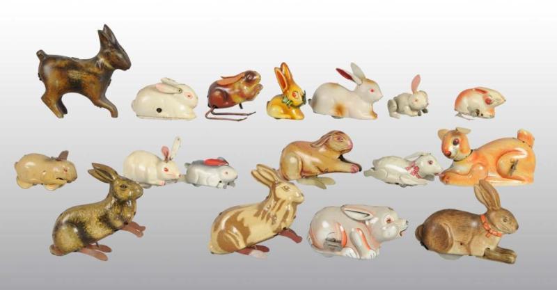 Appraisal: Lot of Tin Rabbit Wind-Up Friction Toys Description American English