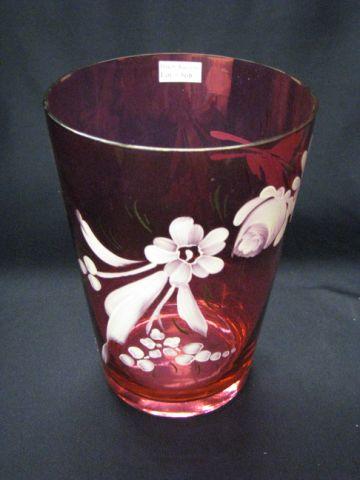 Appraisal: Cranberry Glass Vase white enameled floral