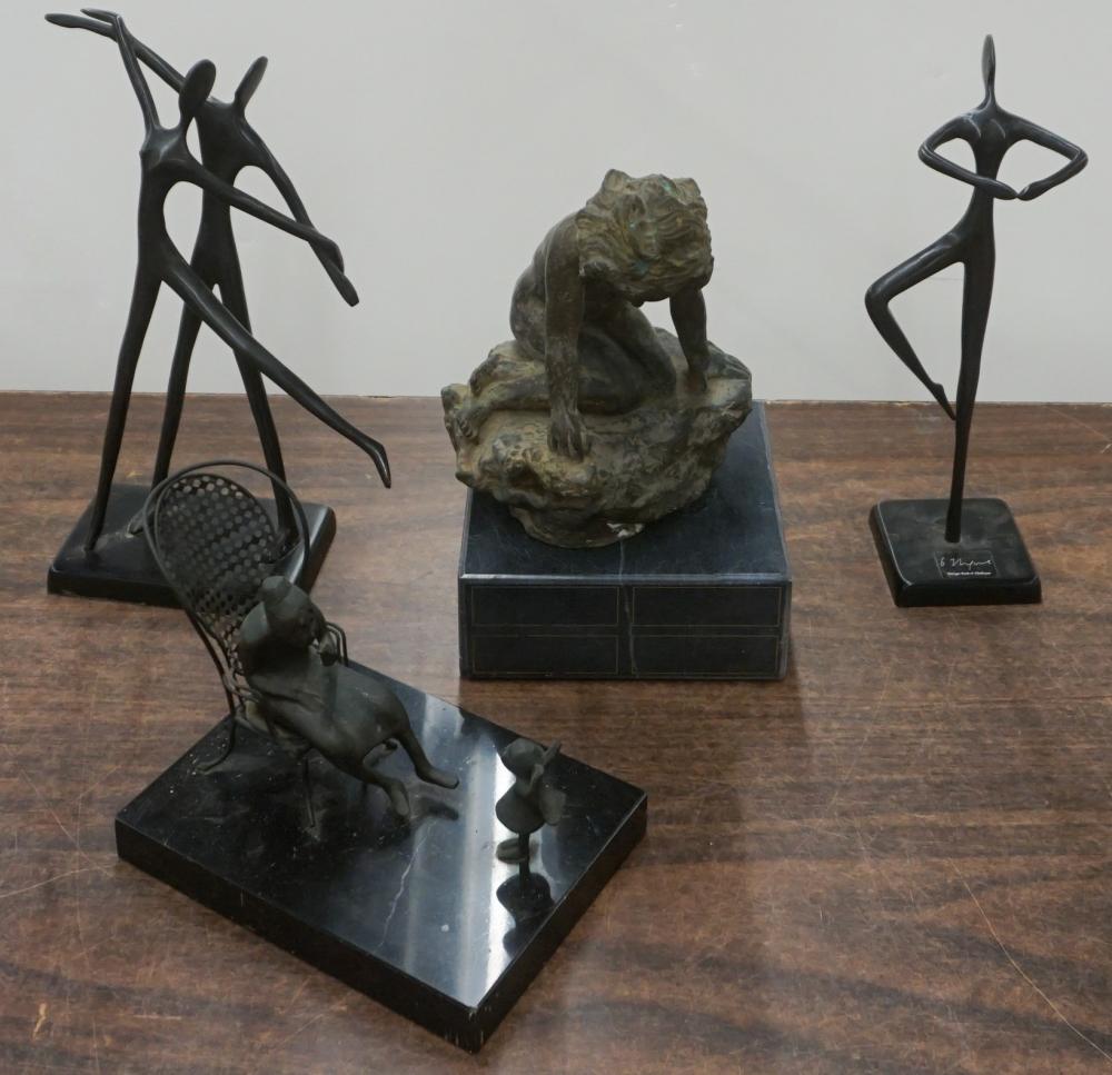 Appraisal: COLLECTION OF MID-CENTURY MODERN STYLE SCULPTURES AND BRONZE ON MARBLE