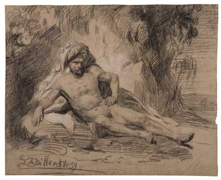 Appraisal: HENDRICK DILLENS Flemish - Reclining Male Nude in a Landscape