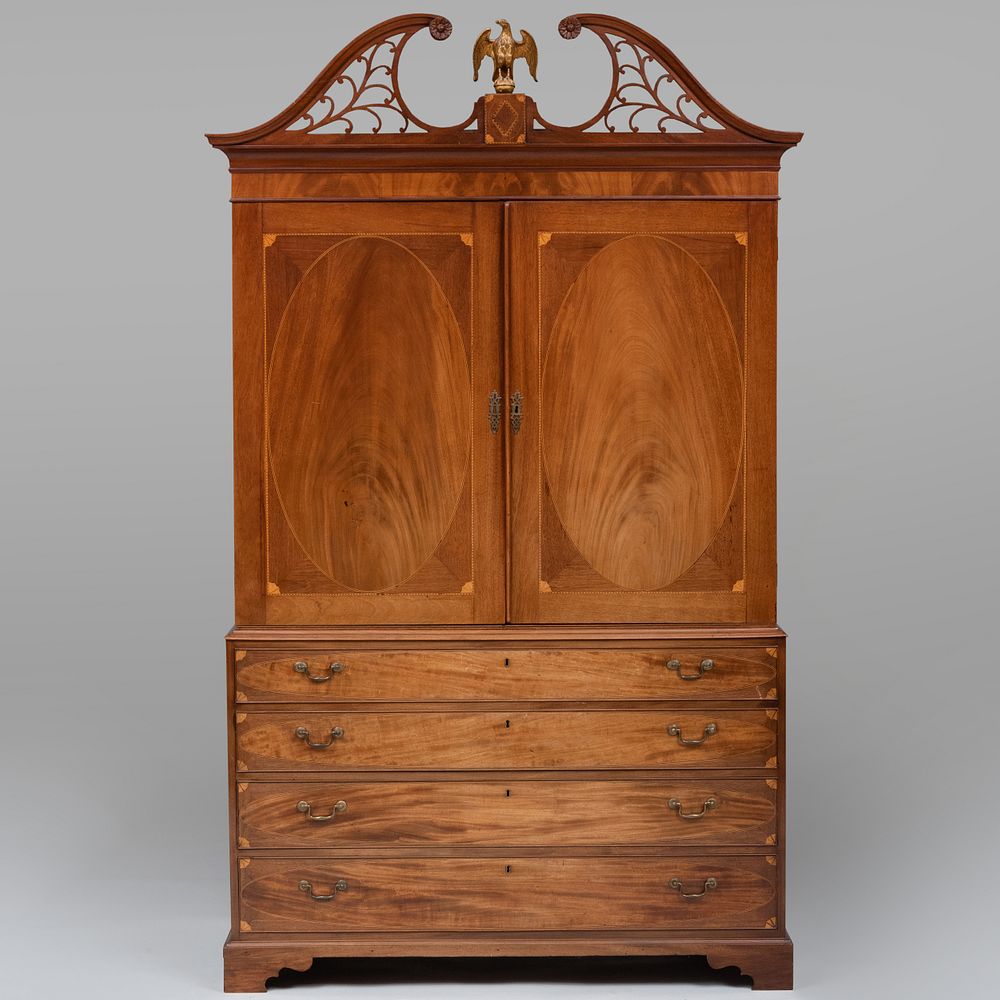 Appraisal: Fine Federal Inlaid Mahogany Linen Press New York Attributed to