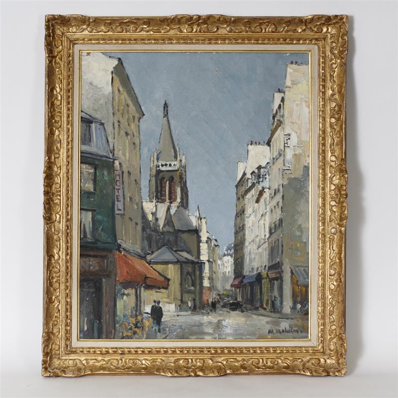 Appraisal: Impressionist style European Street Scene with Gothic Architecture oil on