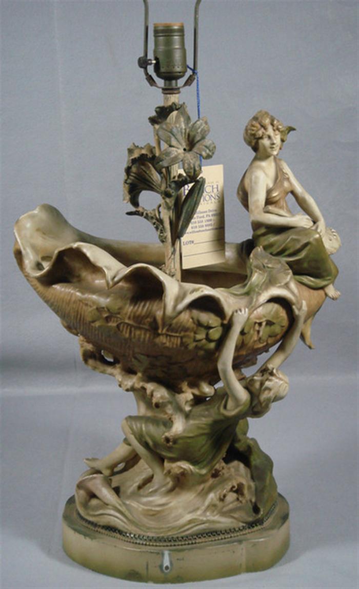 Appraisal: Teplitz type Amphora figural porcelain table lamp maidens around a