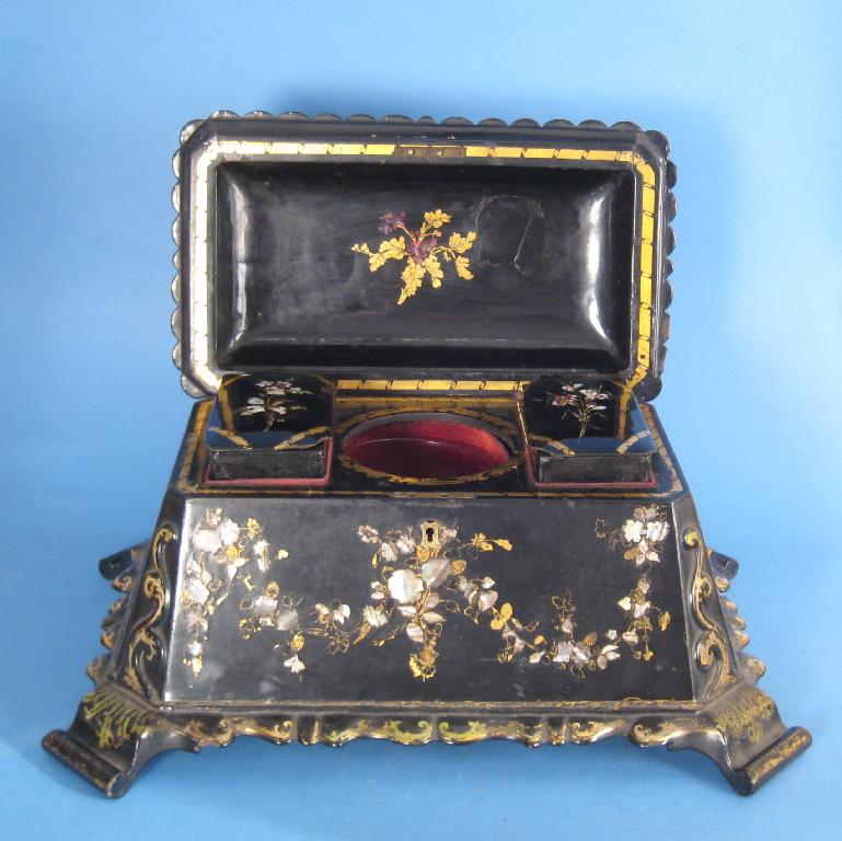 Appraisal: A large Victorian papier mache Tea Caddy of sarcophagus shape