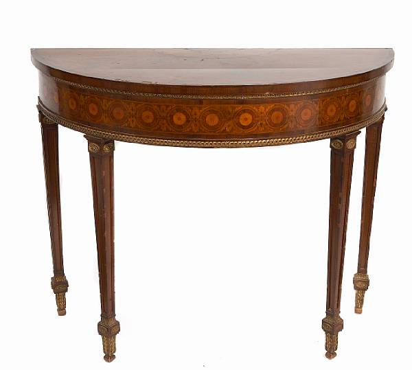 Appraisal: A pair of George III style marquetry demilune console tables