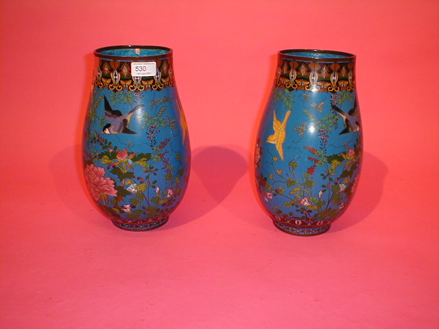 Appraisal: A pair of thC Japanese cloisonn baluster vases one af