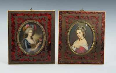 Appraisal: A Pair of Miniature Portraits in Boulle Style Frames The