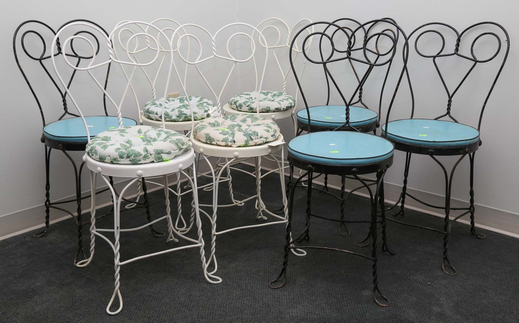 Appraisal: Set of eight ice cream parlor chairs