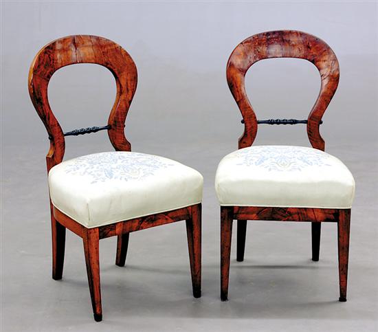 Appraisal: Pair Biedermeier burl walnut side chairs first half th century