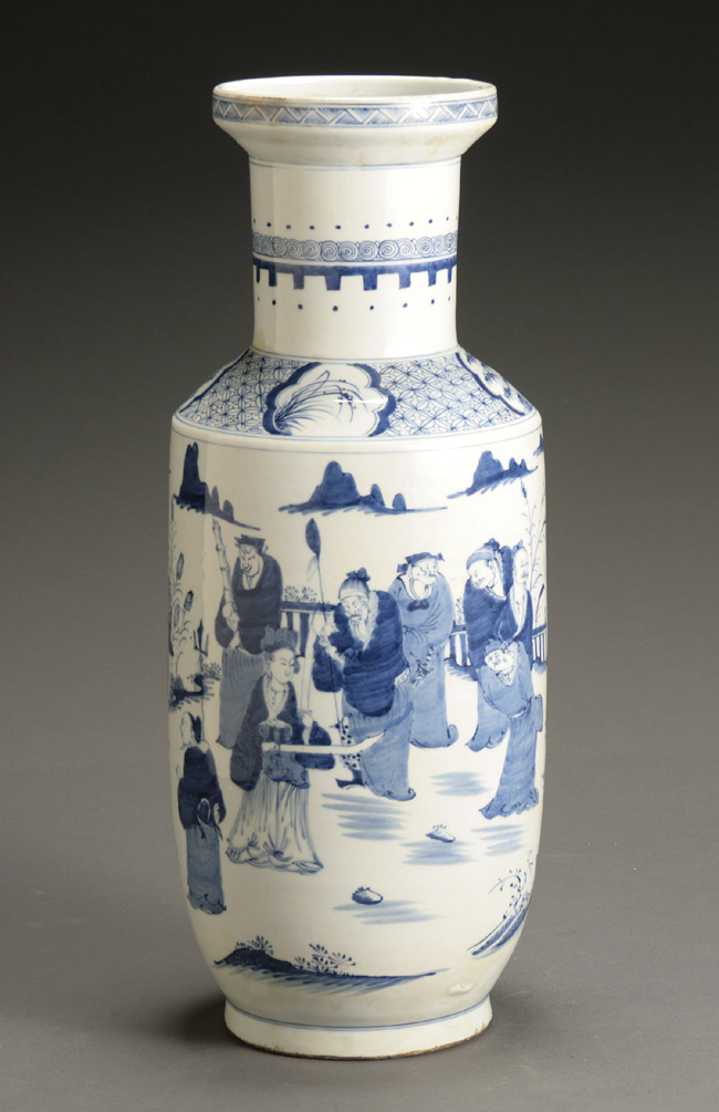 Appraisal: Chinese Blue and White Rouleau Vase Guangxu-Xuantong Period - With