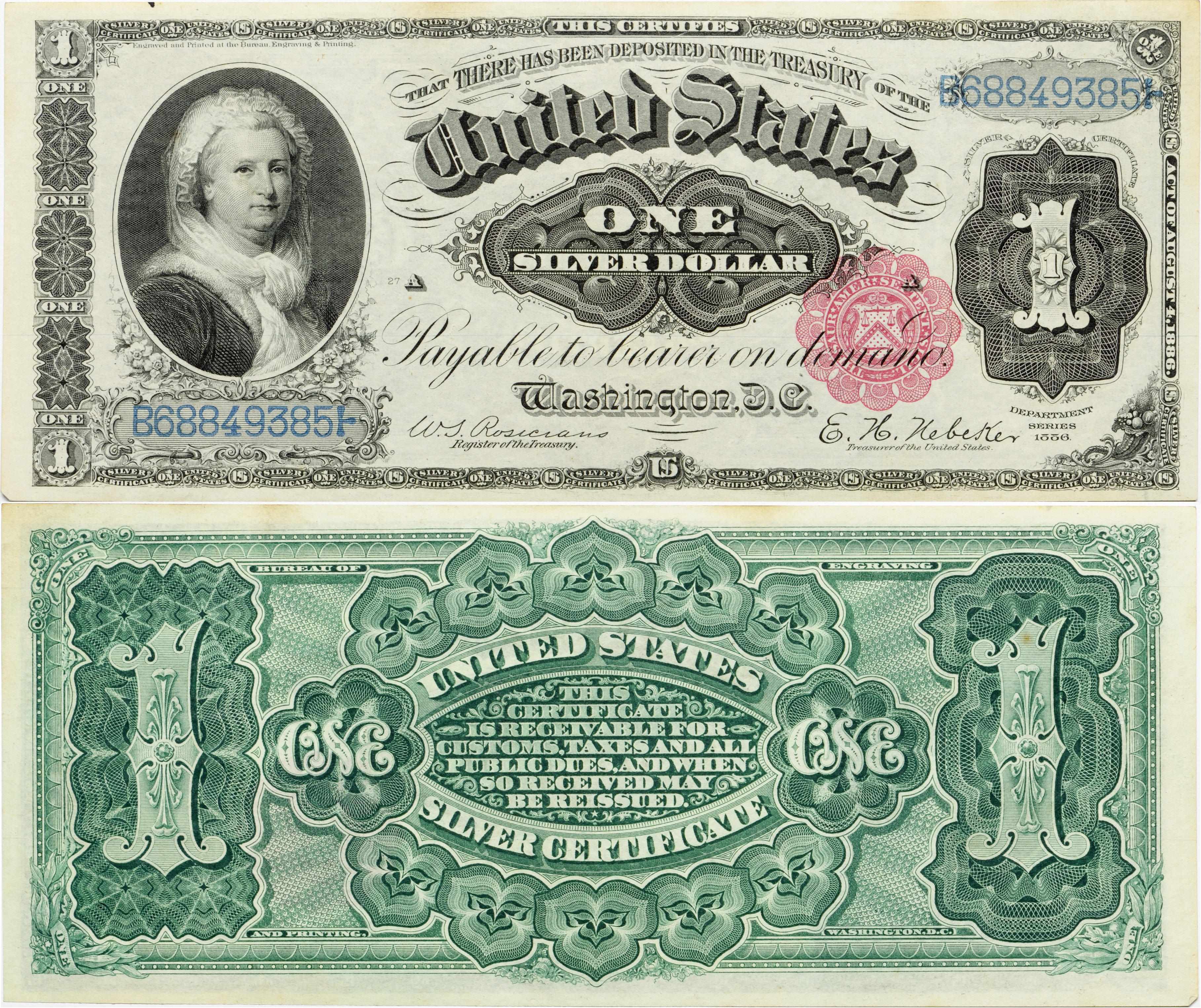 Appraisal: Fr Silver Certificate The Rosecrans Nebeker small red scalloped seal