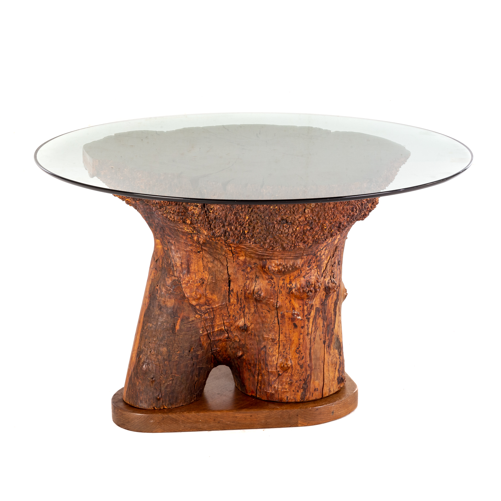 Appraisal: LIVE EDGE TABLE WITH CIRCULAR GLASS TOP In the style