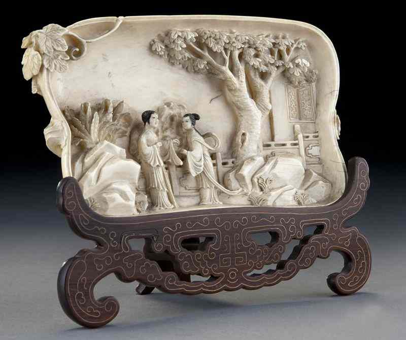 Appraisal: Chinese carved ivory table screen International shipping IS NOT available