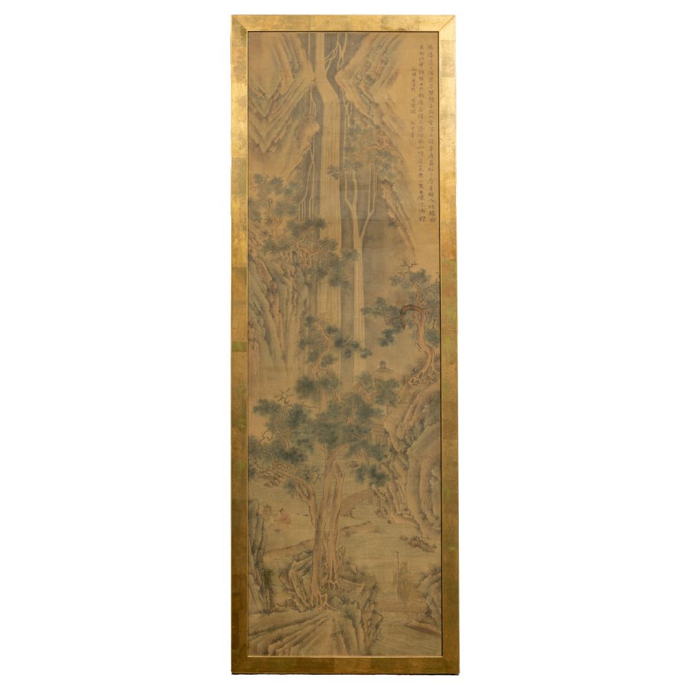 Appraisal: ASIAN SCROLLUndated ink on silk mounted to hardboard depicting a