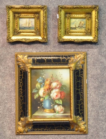 Appraisal: Floral Still Life x overall Along with two nautical glazed