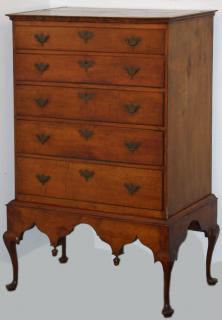 Appraisal: Queen Anne maple drawer high chest on frame brass not