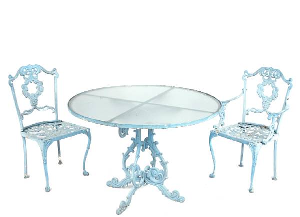 Appraisal: A cast iron patio dining set th century comprising a