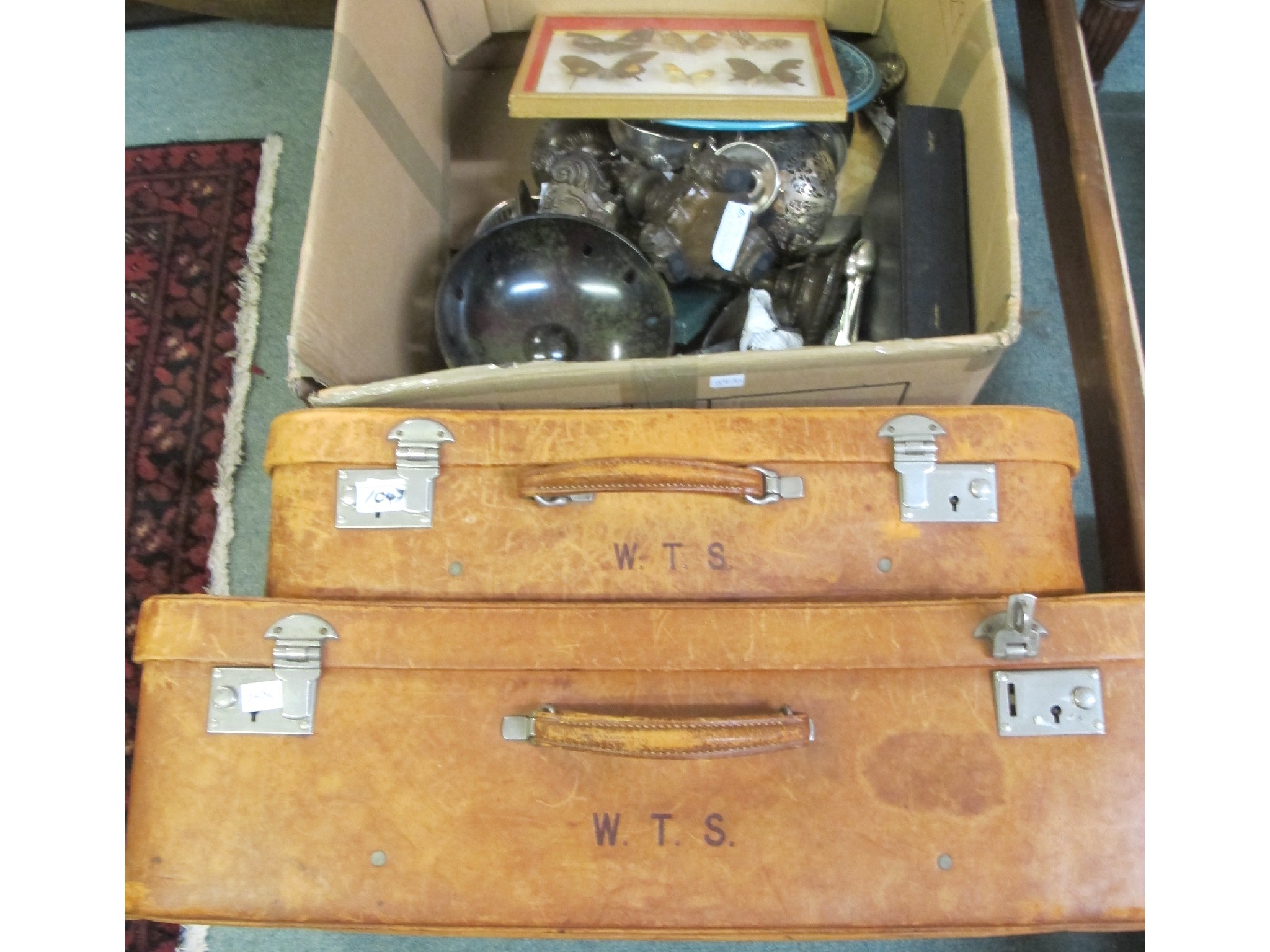 Appraisal: Two leather suitcases EPNS etc