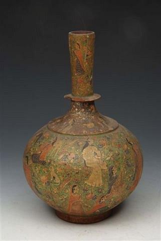 Appraisal: A KASHMIRI LACQUER BOTTLE VASE painted with cavalry figures on