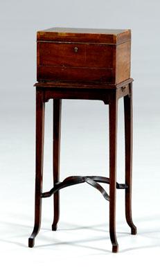 Appraisal: Jewelry chest on stand mahogany box with satinwood banding bottom