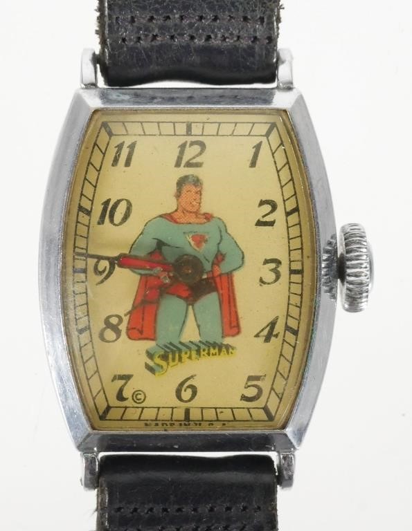 Appraisal: Pre-war Superman watch with leather band shipping info This item