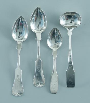 Appraisal: Four pieces Kentucky coin silver one fiddle handle spoon pointed