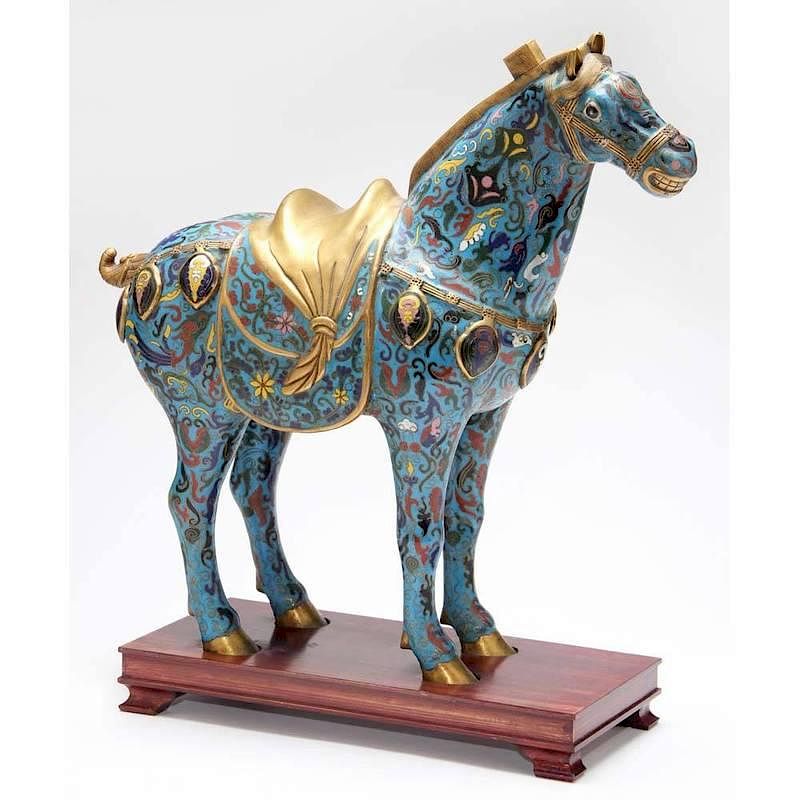 Appraisal: Large Chinese Cloisonne Horse th century blue ground with gilt