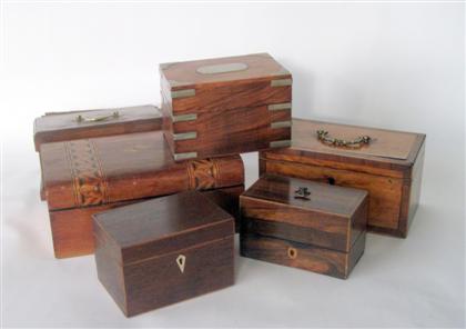 Appraisal: Group of Georgian style inlaid tea caddies and table boxesComprising