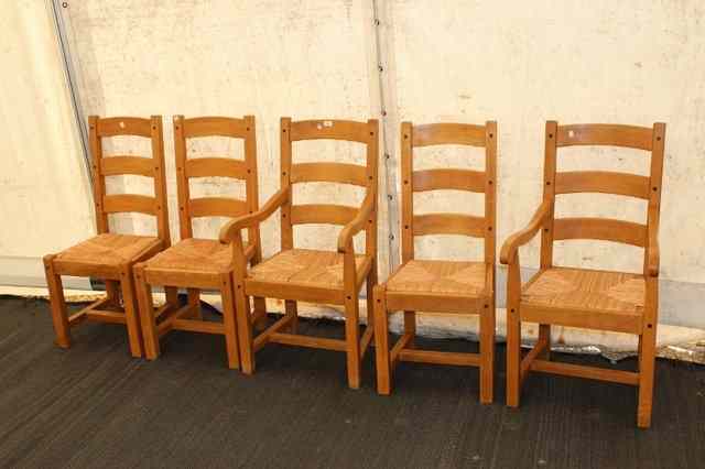 Appraisal: A SET OF FIVE BEECH WOOD LADDER BACK CHAIRS with