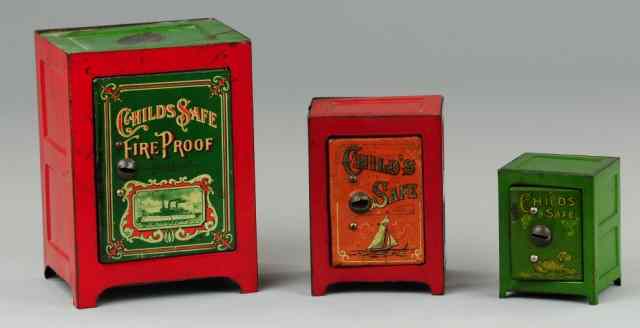 Appraisal: THREE CHILD PROOF SAFES All done in lithographed tin varying