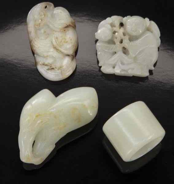 Appraisal: Chinese Qing carved jade pendants Largest ''H Circa - th