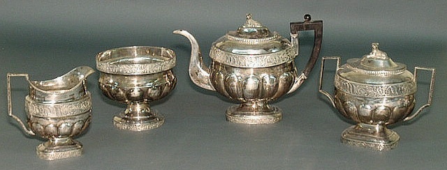 Appraisal: American coin silver four-piece tea service c with recumbent leopard