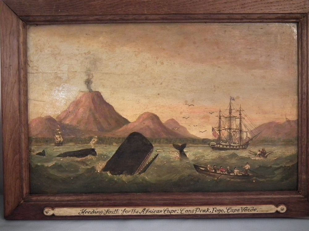 Appraisal: CAPE VERDE WHALING SCENE PAINTING Oil painting on oak panel