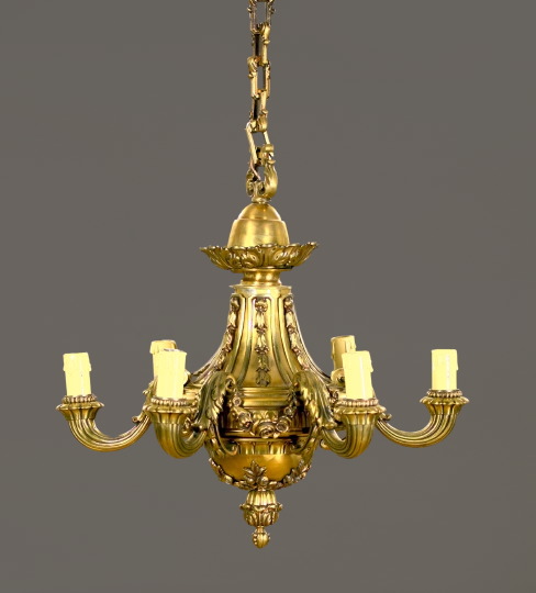 Appraisal: Stately Cast-Brass Six-Light Chandelier first quarter th century in the