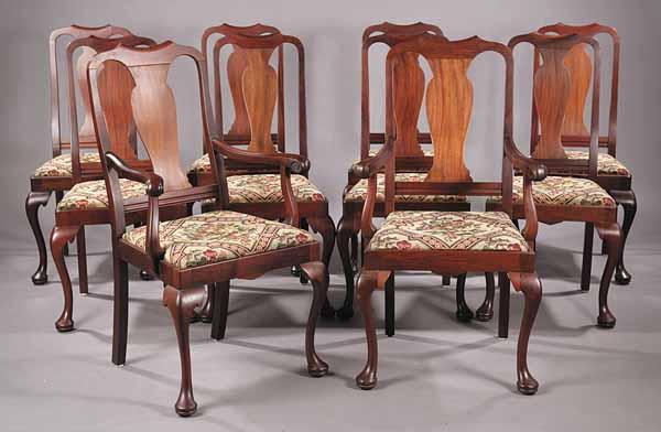 Appraisal: A Set of Ten Antique Queen Anne-Style Carved Mahogany Dining