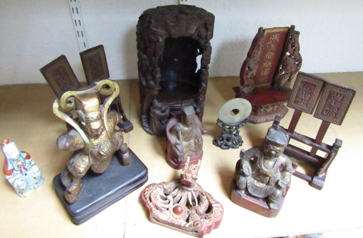 Appraisal: Various Chinese hardwood figures to include sages and scholars etc