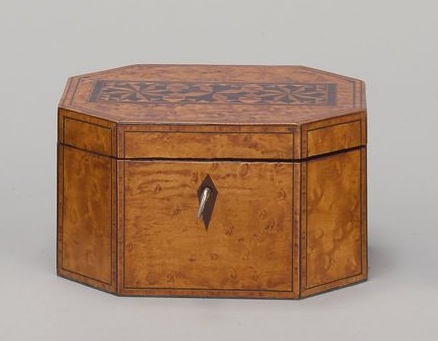 Appraisal: ANTIQUE OCTAGONAL INLAID WOODEN TEA CADDY Circa - In bird's-eye