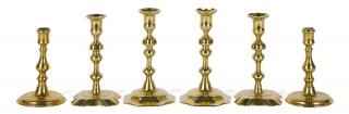 Appraisal: Three pairs of English Queen Anne brass candlesticks th c