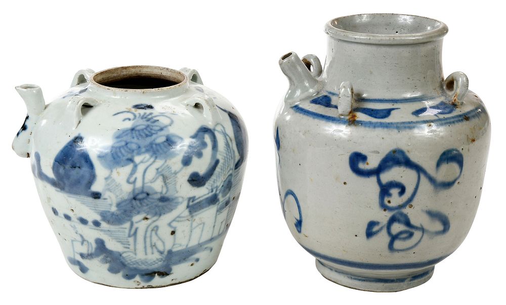 Appraisal: Two Chinese Blue and White Oil Jars Swatow ware and