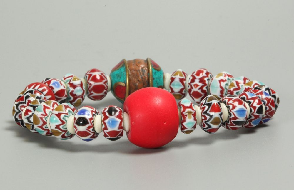 Appraisal: nepal red sherpa glass bead bracelet red sherpa glass bead