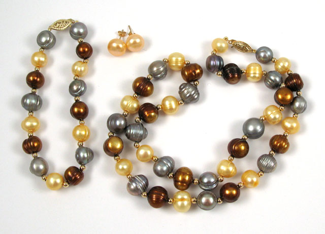 Appraisal: FOUR ARTICLES OF PEARL JEWELRY including a multi-color pearl necklace