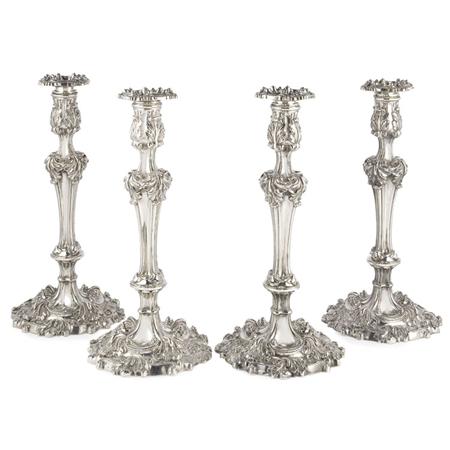 Appraisal: Set of Four George IV Silver Candlesticks Estimate -