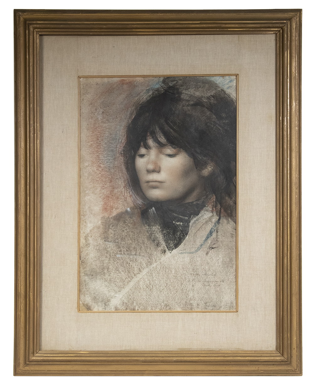 Appraisal: PIETRO ANNIGONI ITALY - Girl's Head mixed media pastel and