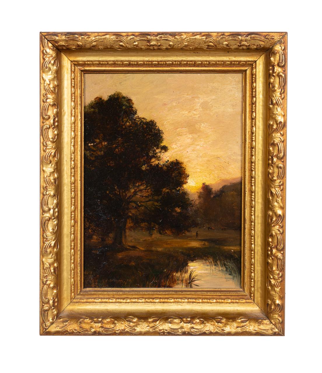 Appraisal: H J BREUER SUNSET LANDSCAPE OIL ON CANVAS BOARD Henry