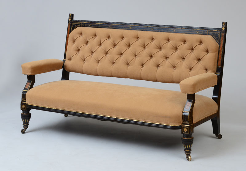 Appraisal: LAMB OF MANCHESTER ENGLISH AESTHETIC MOVEMENT EBONIZED AND GILT-INCISED SOFA