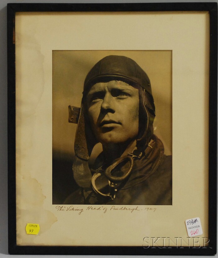 Appraisal: Framed Portrait Photograph The Viking Head of Lindbergh- sight size