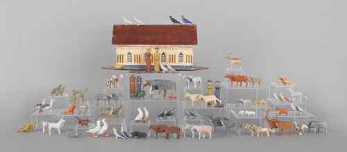 Appraisal: Painted Noah's Ark th c with ninety-three animals and figures