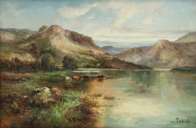 Appraisal: Framed oil on canvas painting Highland Landscape with Cattle signed