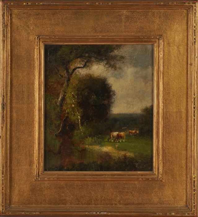 Appraisal: WILLIAM H HART - LANDSCAPE WITH COWS Oil on panel