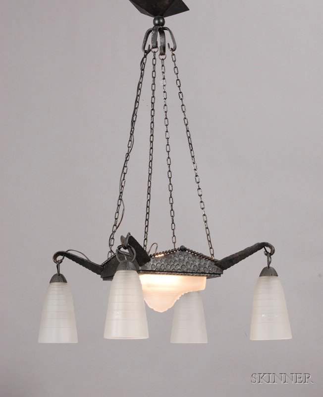 Appraisal: Muller Freres Hanging Light Fixture Glass and metal Luneville France